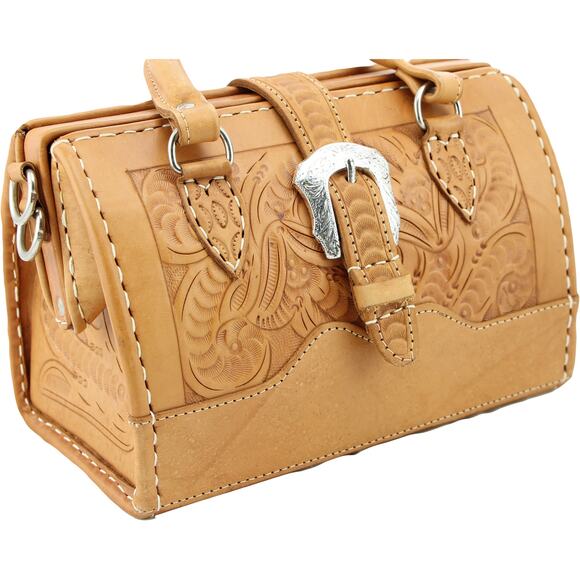 Satchel Saddle Style Hand Tooled Boho Western Cowgirl Chic Leather Purse Bag - Picture 13 of 16
